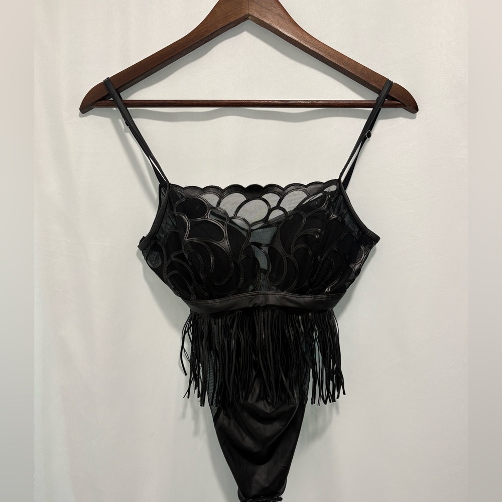 Intimissimi Fringe Lace Bodysuit 34B Black Sheer Mesh Lingerie NWT - Picture 2 of 7